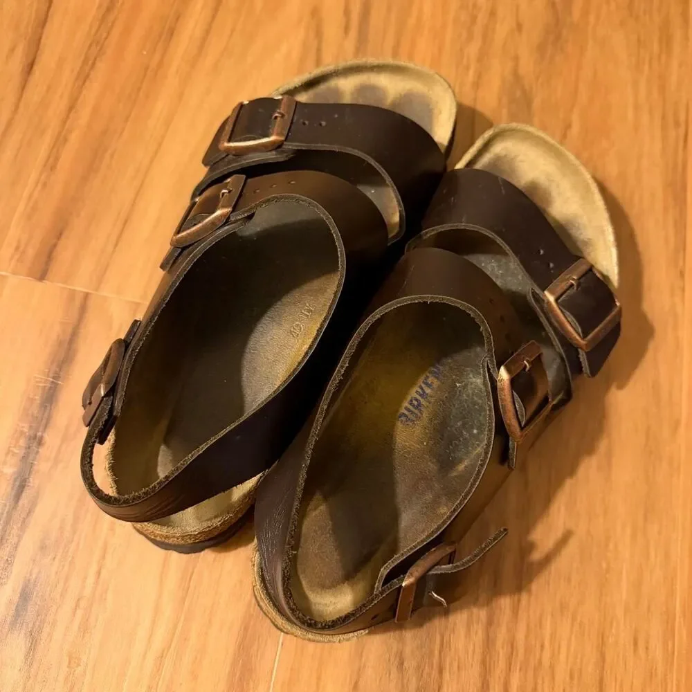 Birkenstock Milano Black Sandals Mens Size 8 Regular Fit Cork Backstrap